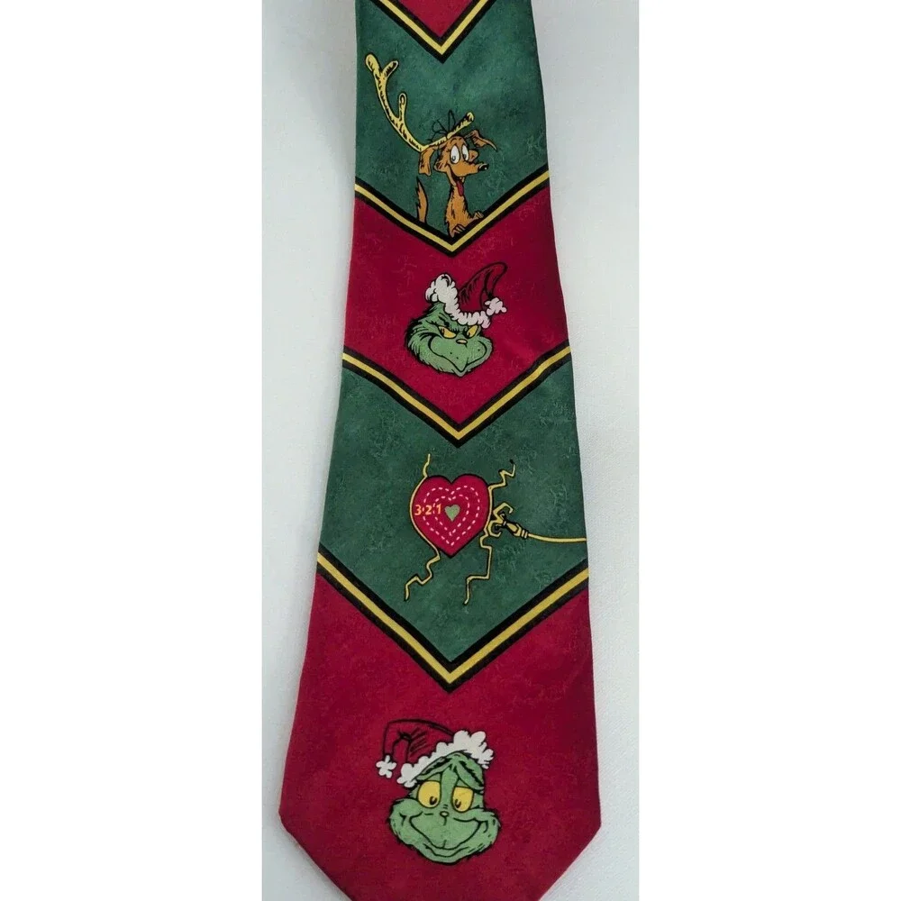 Y2K Dr Seuss The Grinch Characters Christmas Holiday Tie 100% Silk 58x4
